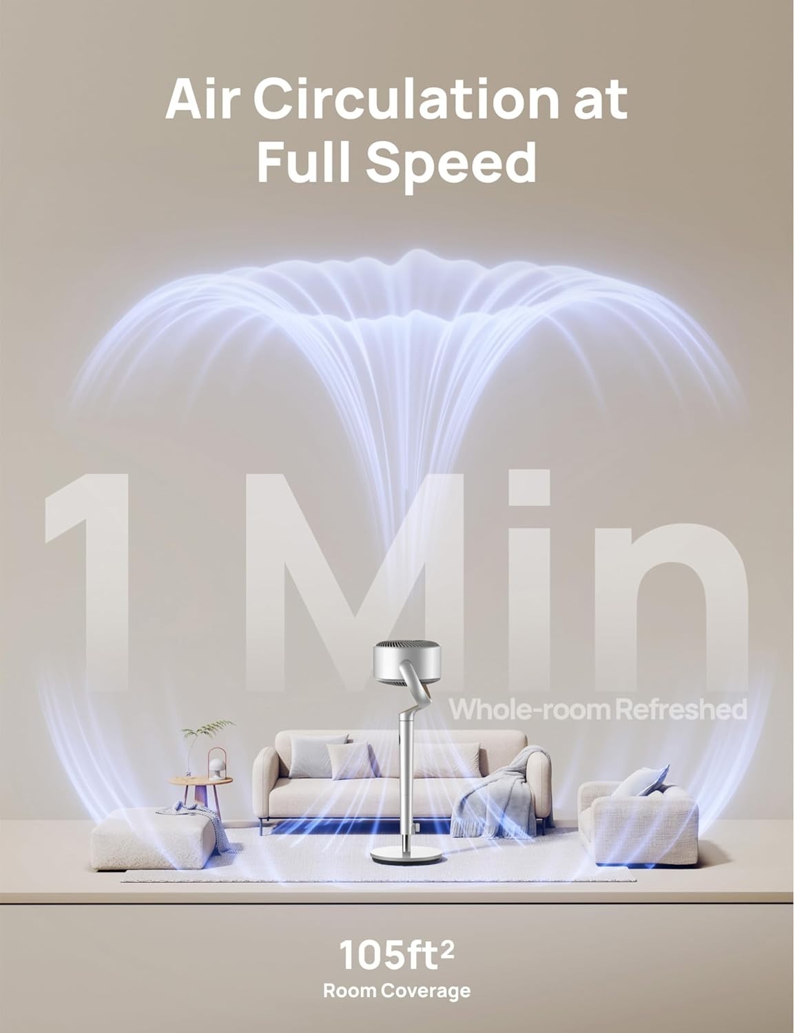 40" Smart Standing Fan Quiet 9-Speed WiFi Voice Control 12H Timer Oscillating