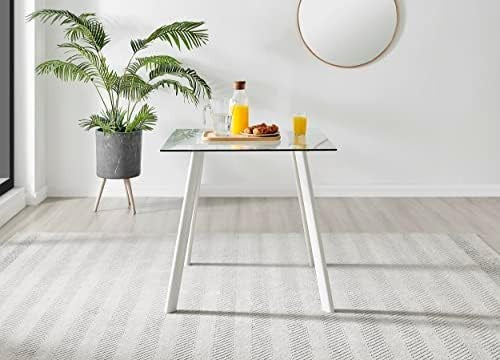 Square Glass Dining Table 80cm White Metal Legs Modern Industrial 4-Seater