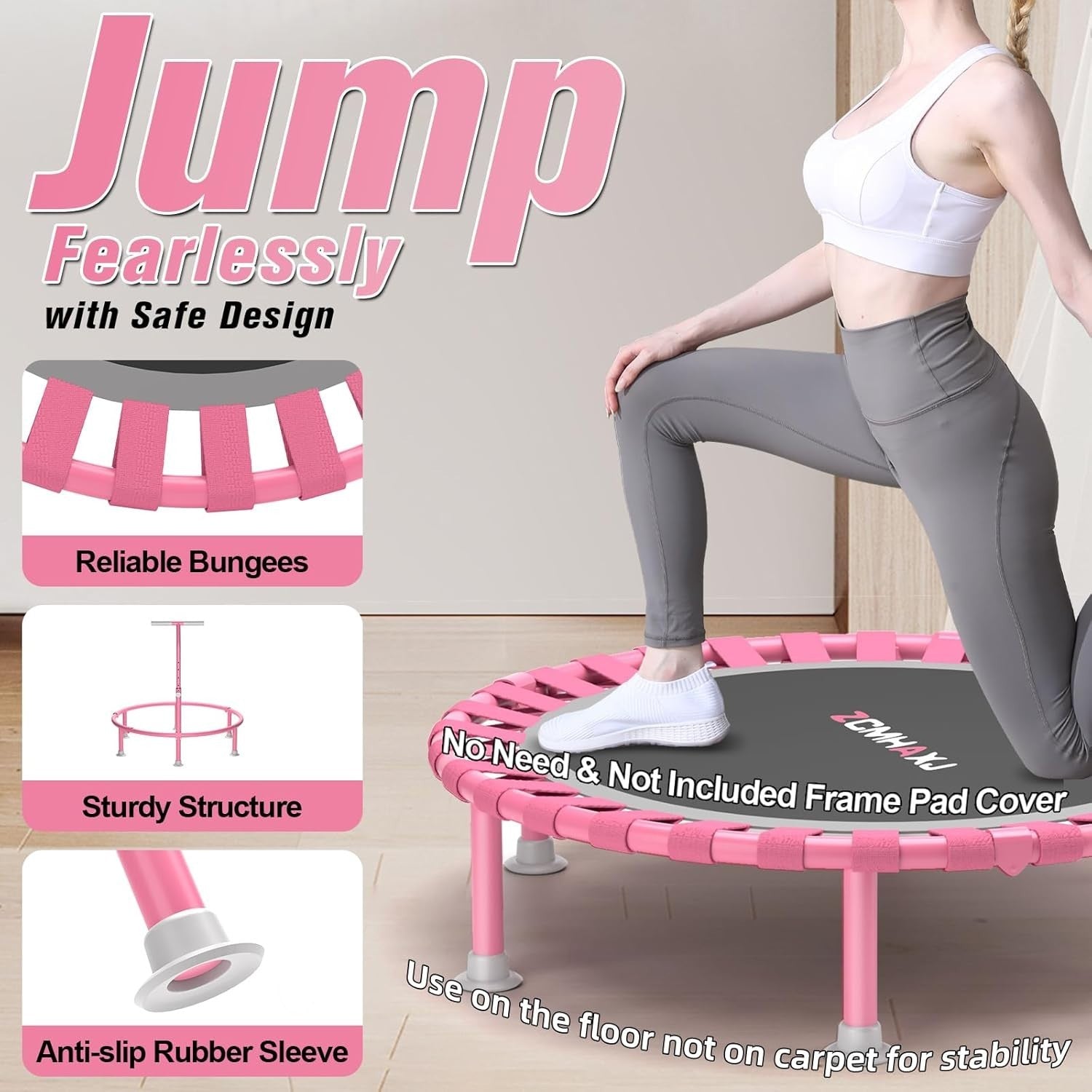 40in Folding Fitness Trampoline Rebounder Adjustable Handle 440lb