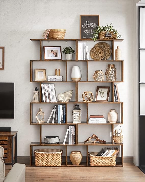 6 Tier Rustic Brown Bookcase Room Divider Cube Display Shelf Modern 24×70×191cm