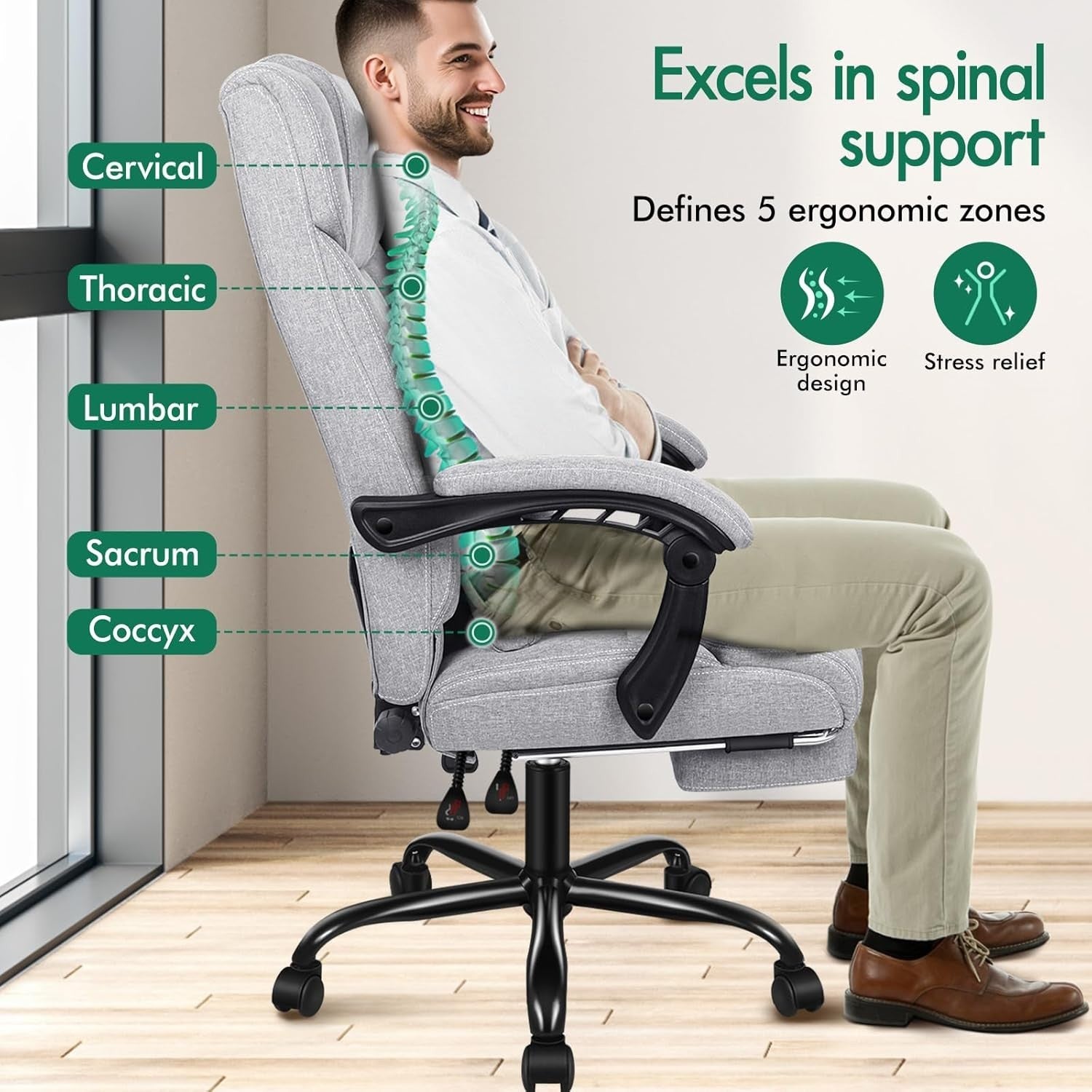 Executive Ergonomic Office Chair 90-150° Recline Adjustable Height Desk Swivel S