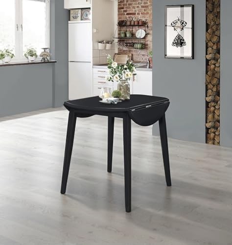 Round Drop Leaf Dining Table Small Folding Space Saving Kitchen Table Black