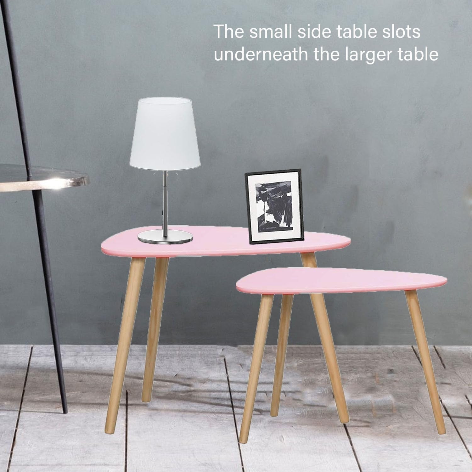 Space Saving Nesting Coffee Tables Set of 2 Blush Wood Side End Nightstand