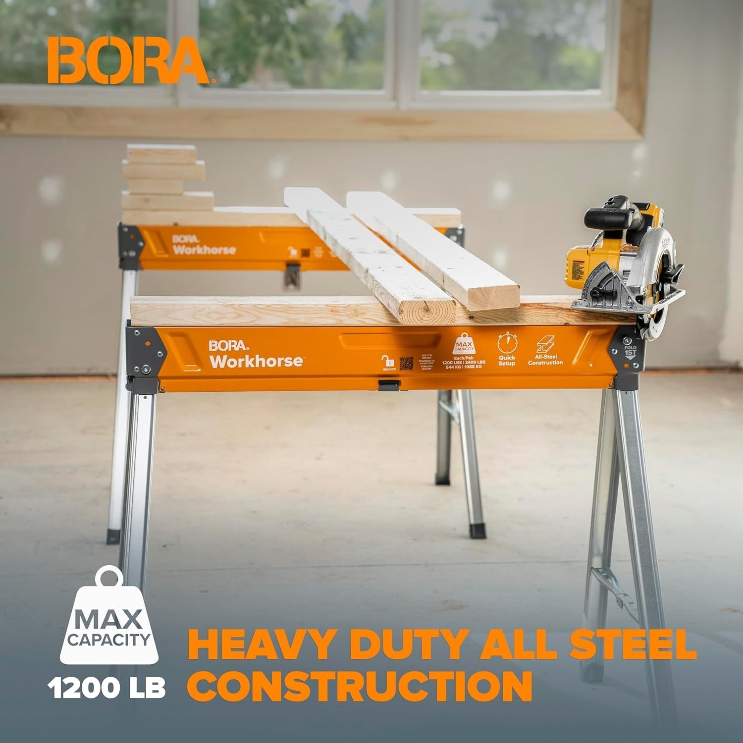 Heavy Duty Folding Saw Horses 2 Pack 2400lbs Pair Adjustable Legs Portable