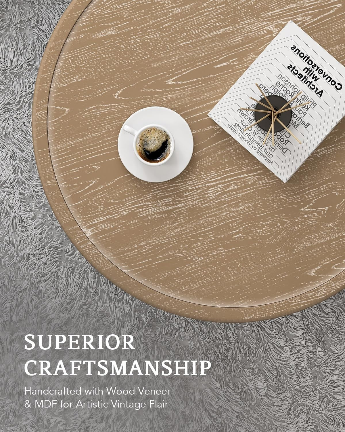 Round Farmhouse Coffee Table with Storage Shelf 76x76x41cm Rustic Charm
