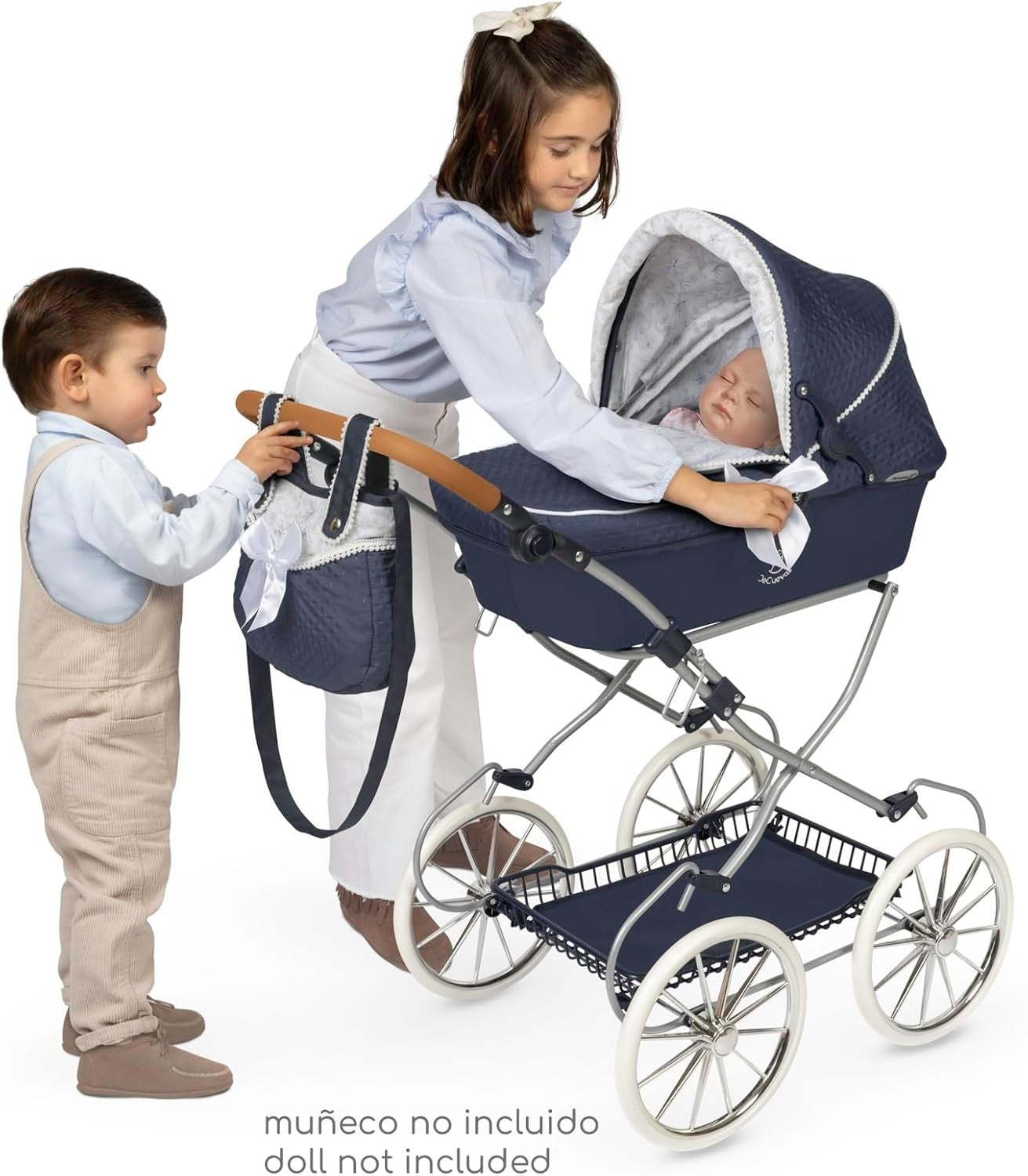 Vintage Dolls Pram Foldable Pushchair Adjustable Handle Classic Toy