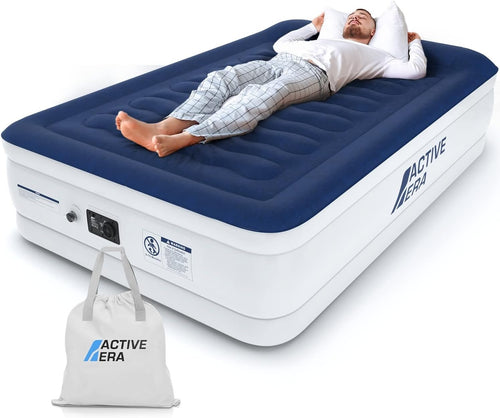 Luxury Double Air Bed Built-In Electric Pump Flocked Mattress Fast Inflate