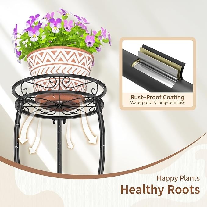 3 Tier Iron Plant Stand Black Flower Pot Display Tower for Patio Balcony
