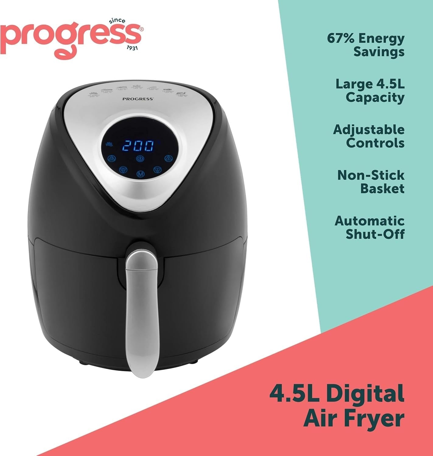 4.5L Digital Air Fryer Oil Free Low Fat Presets Timer Temp Auto Shut-Off