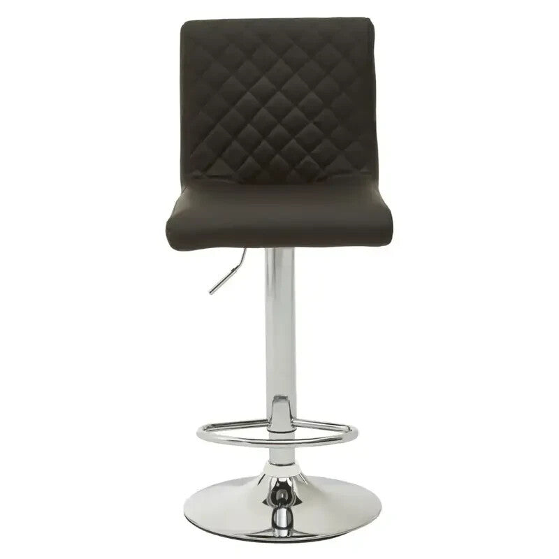Black PU Bar Stool Chrome Base Swivel Adjustable Tufted Back Counter Chair