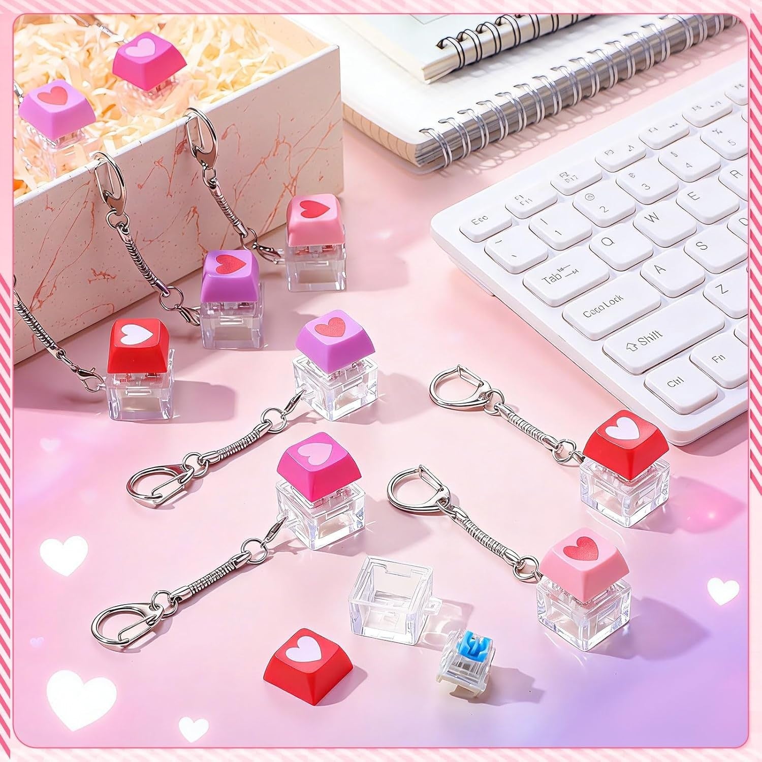 24pcs Heart Keyboard Clicker Fidget Keychain Stress Relief Valentine Gift