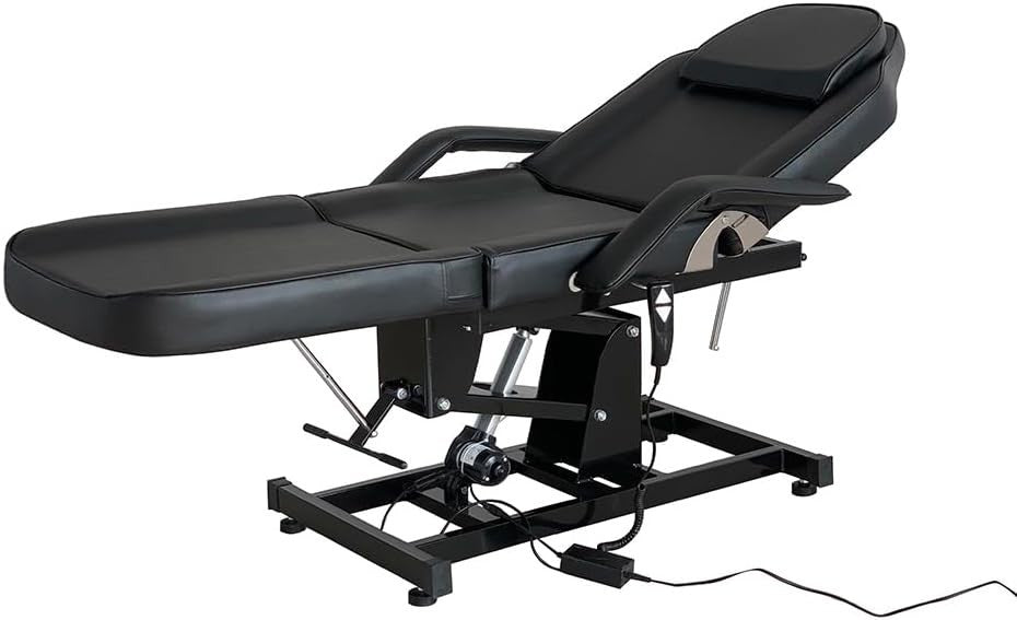 Electric Beauty Massage Bed Adjustable 3-Section Therapy Chair w/ Headrest Black