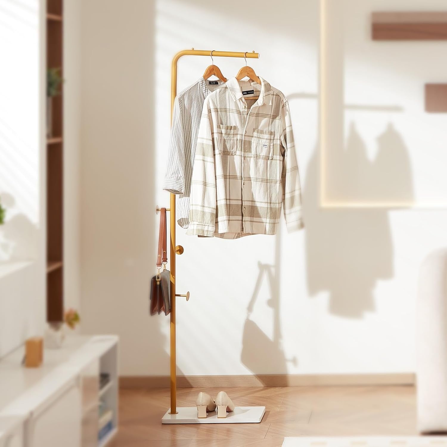 Freestanding Coat Rack Stand with Quartz Base | Modern Gold Hall Tree