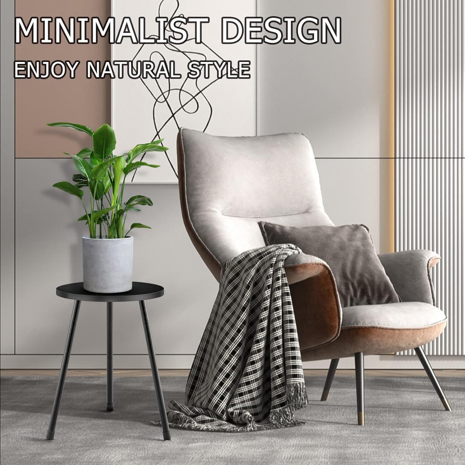 Black Metal Plant Stand Indoor Round Side Table for Flower Pots Modern Home Deco