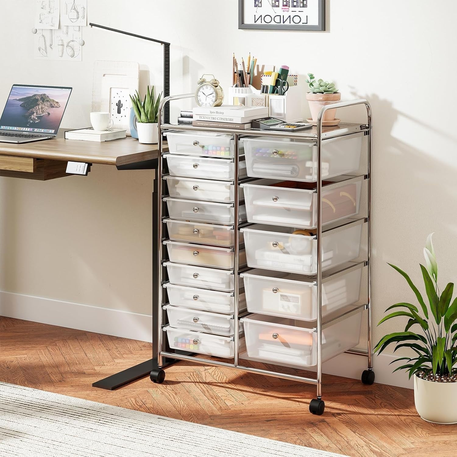 15 Drawer Rolling Storage Trolley Clear Mobile Organizer Cart Wheels
