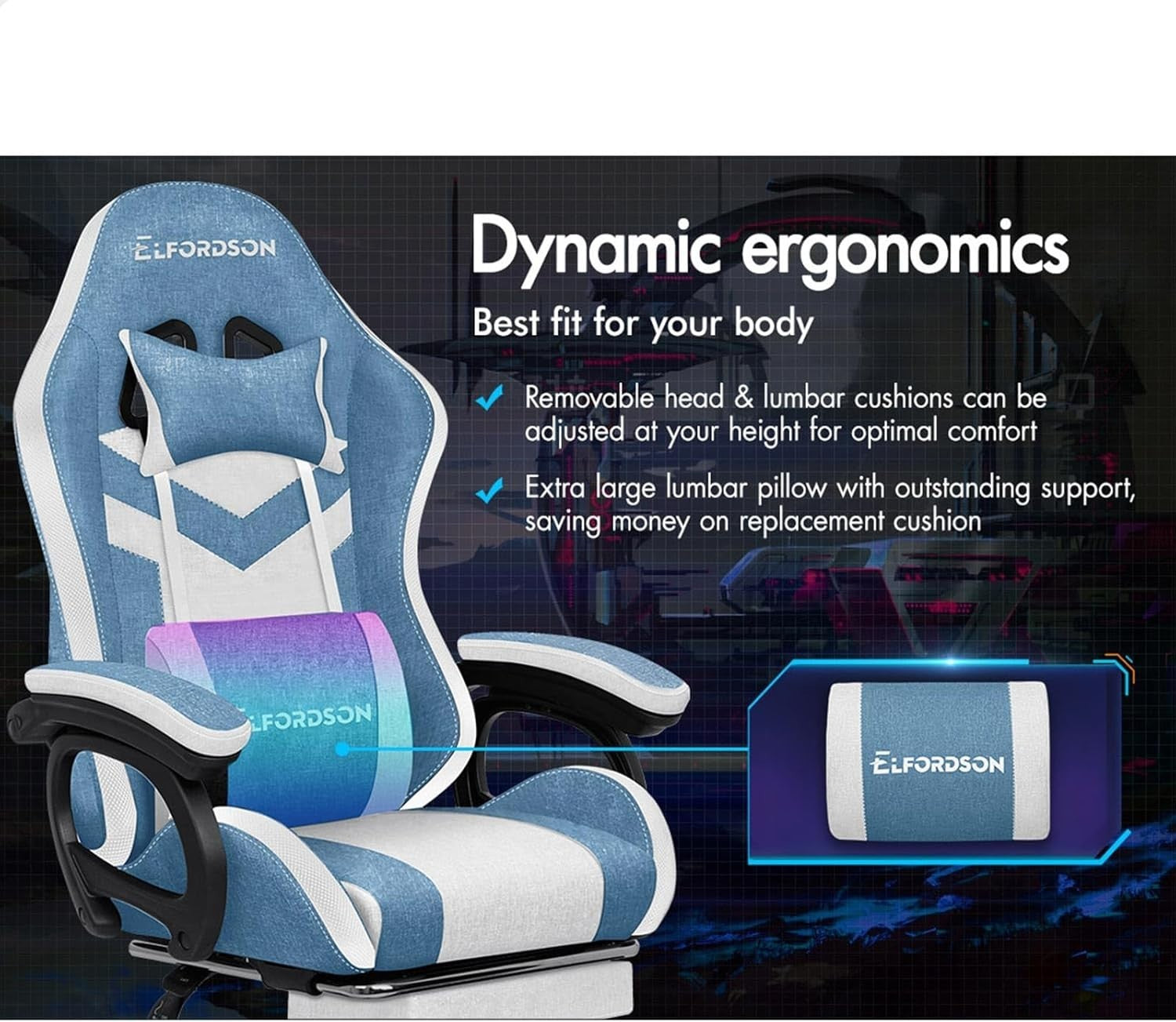 Gaming Chair RGB LED Light 8-Point Massage Recliner PC Office Desk Swivel White