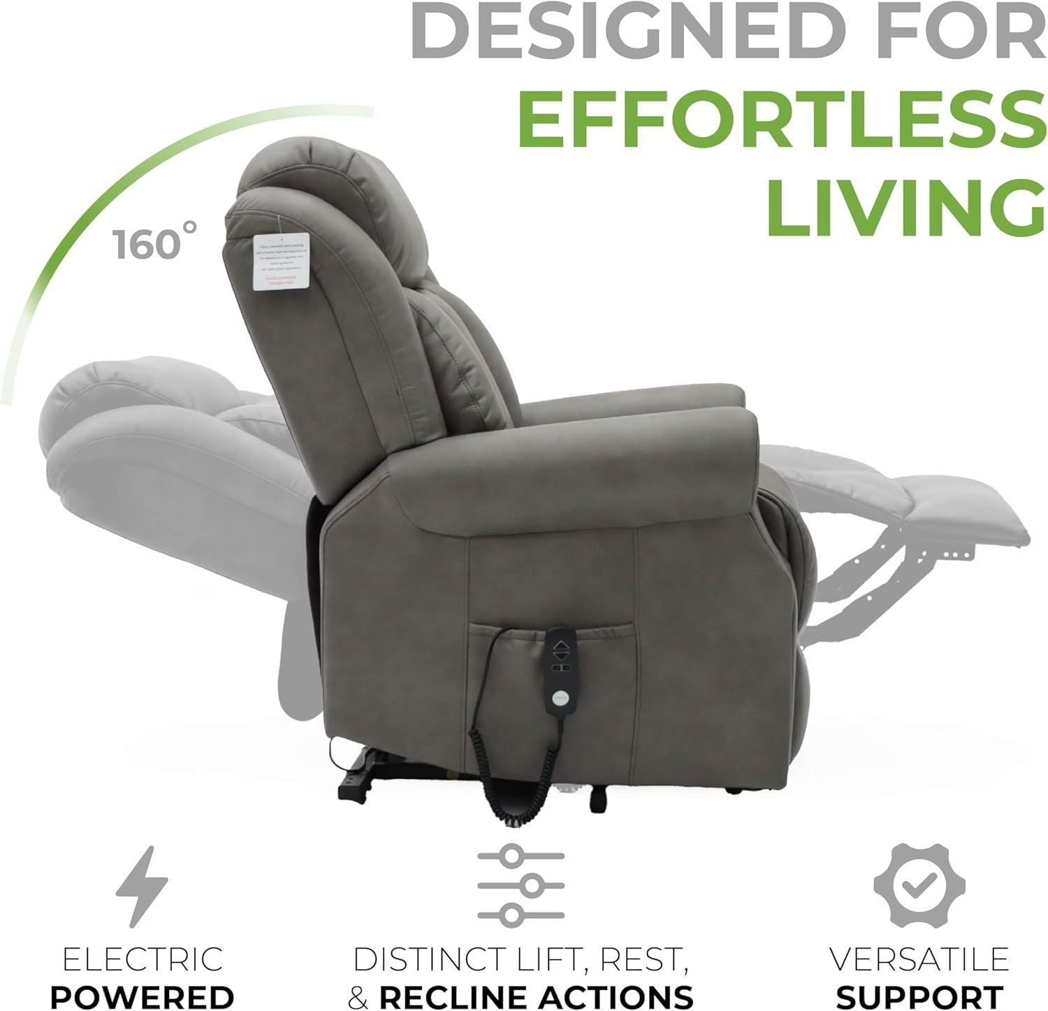 Dual Motor Lift Recliner Chair Heat Massage Leather Riser Mobility Support Grey