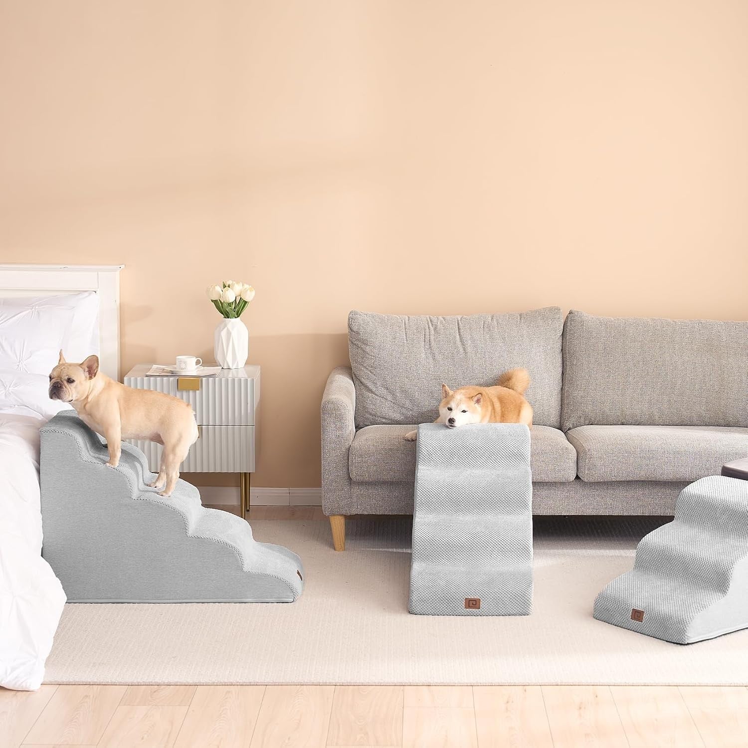 5 Step Dog Stairs for High Bed Non Slip Foam Pet Steps Washable