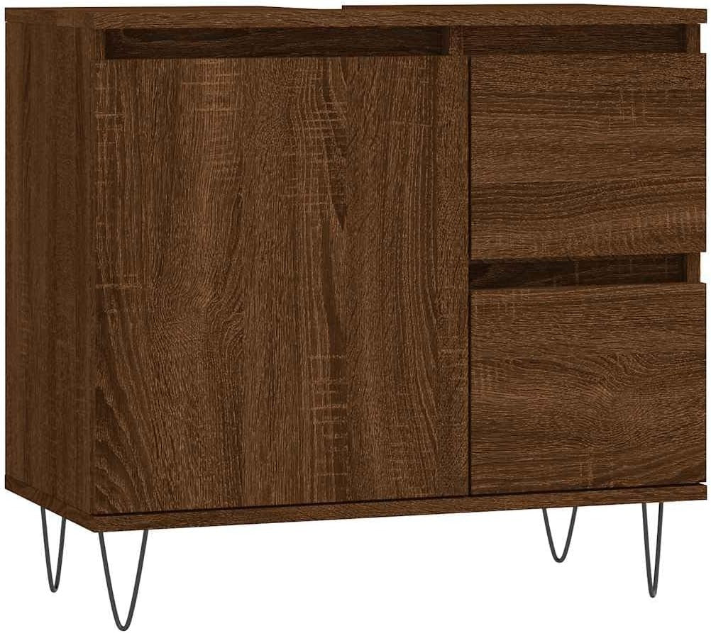 Modern Oak Brown Bathroom Vanity Cabinet 65cm Under Sink Storage Unit Drawers