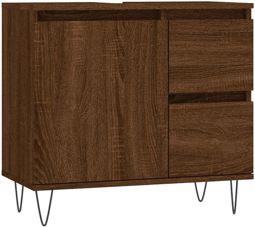 Modern Oak Brown Bathroom Vanity Cabinet 65cm Under Sink Storage Unit Drawers