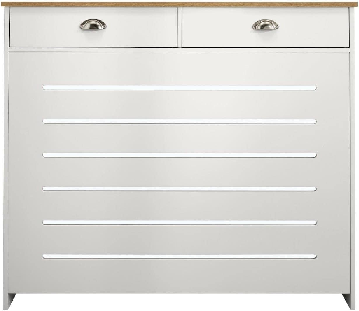 Cream Radiator Cover 111.5x19x96cm MDF Heating Cabinet | 2 Drawer