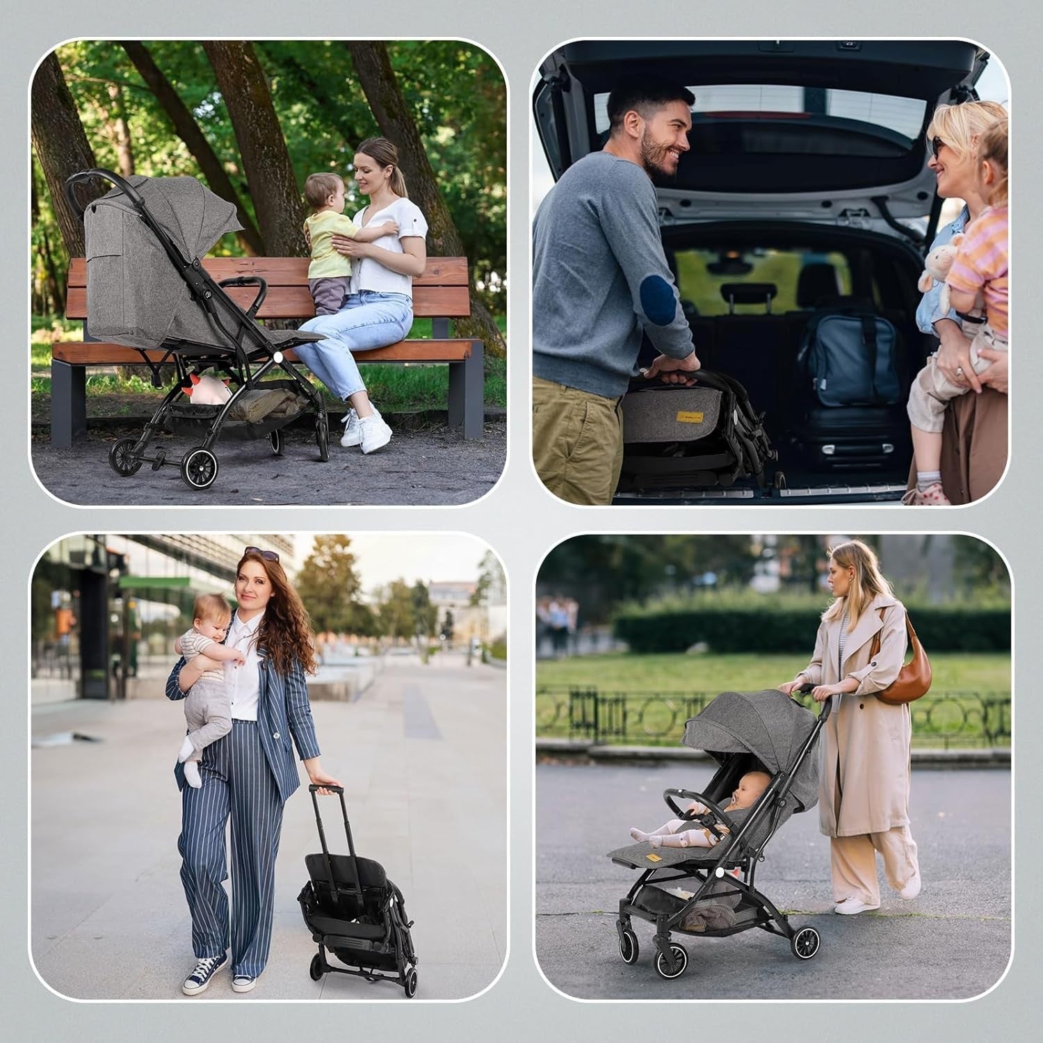 Compact Travel Pushchair Buggy One-Hand Fold Newborn–3Y 15kg Dark Grey