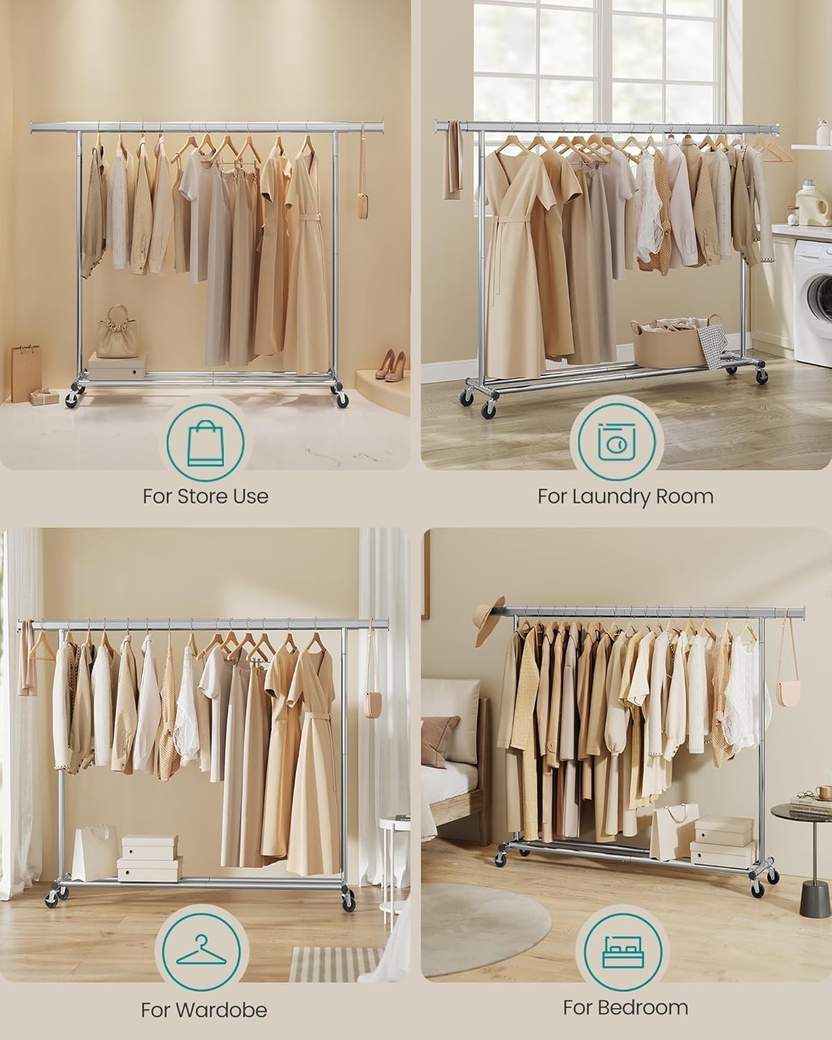 Extendable Clothes Rack 100KG Heavy Duty Silver (160–200cm)