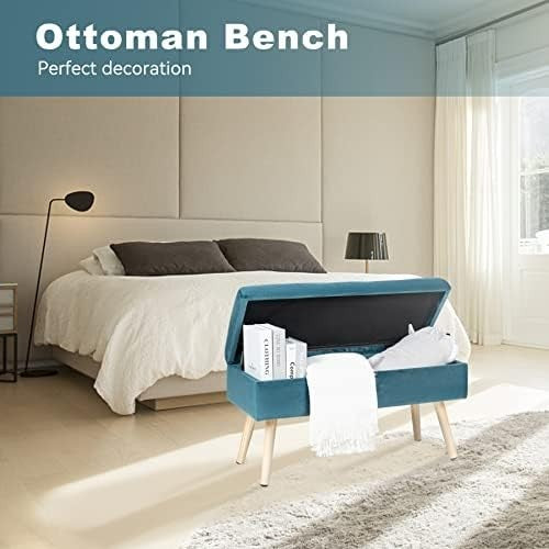 Light Green Velvet Storage Bench Ottoman Padded Seat Shoe Bench 80×35×43cm