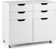White Mobile File Cabinet 4 Drawer 2 Door Rolling Printer Stand