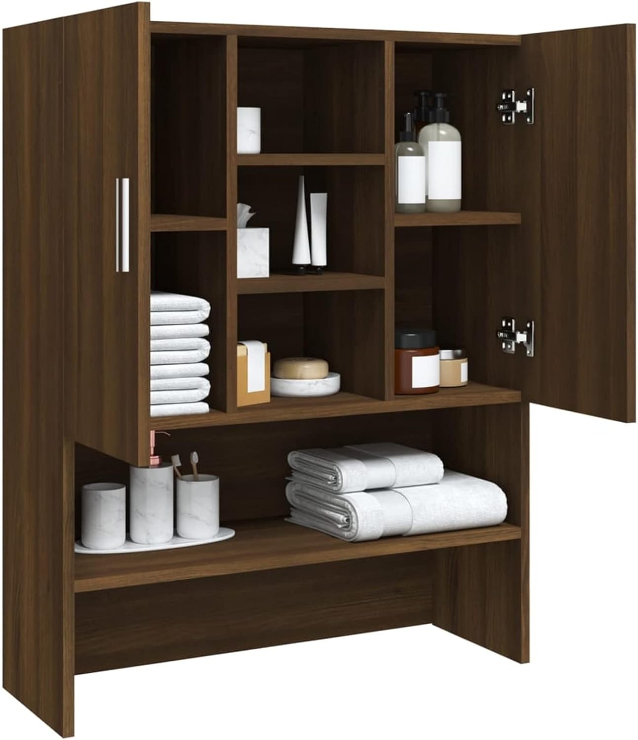 Gecheer Washing Machine Storage Cabinet Bathroom Storage Rack Wooden Laundry Cup
