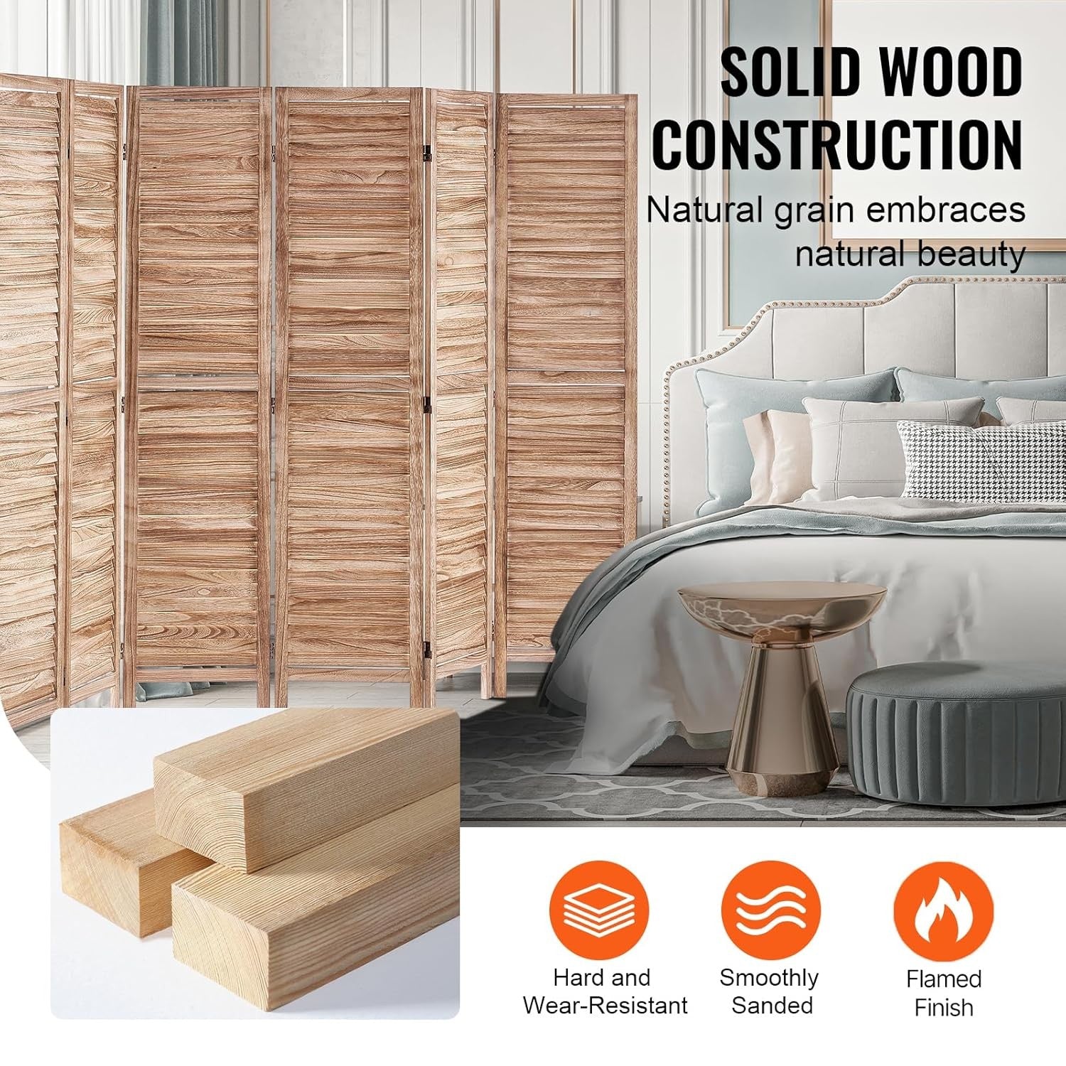 8 Panel Natural Wood Folding Room Divider Privacy Screen 320x170cm