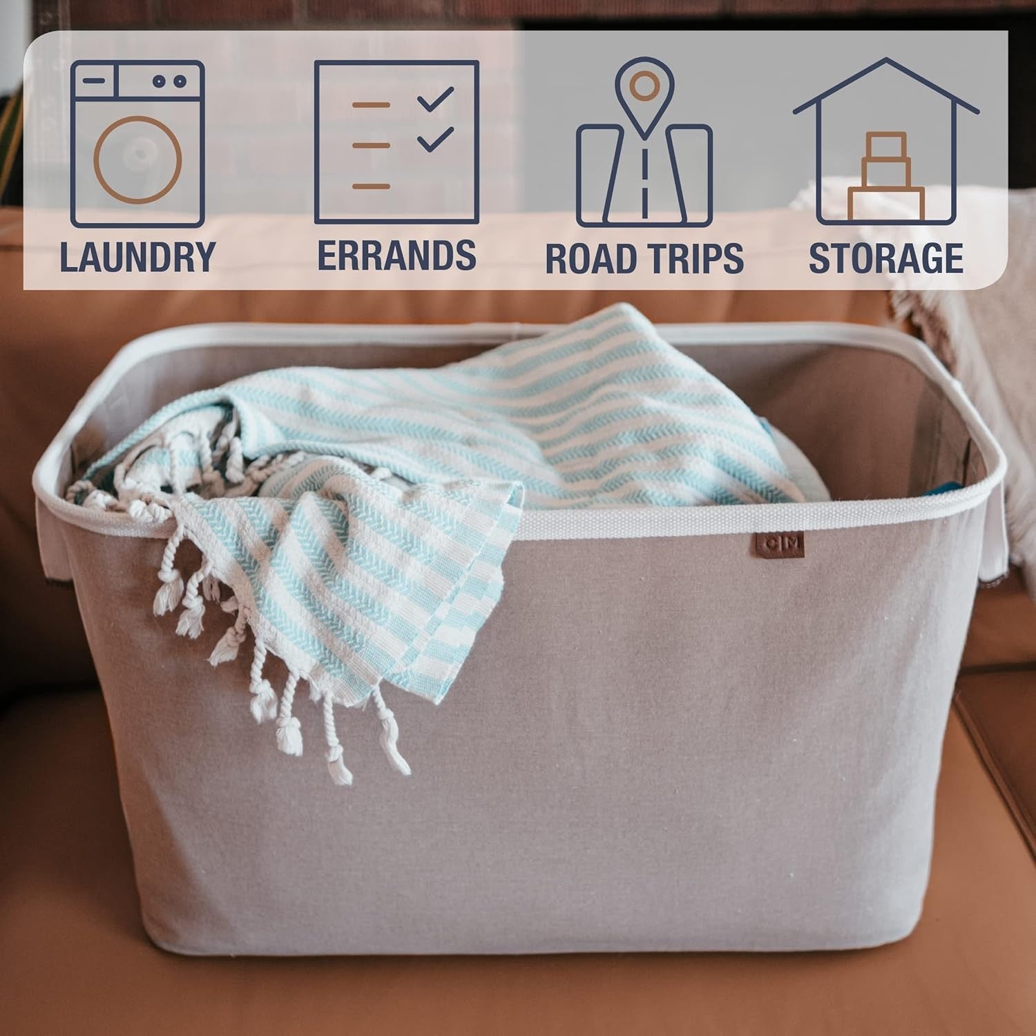 2 Pack Collapsible Laundry Baskets 60L Foldable Storage Bin with Handles Beige