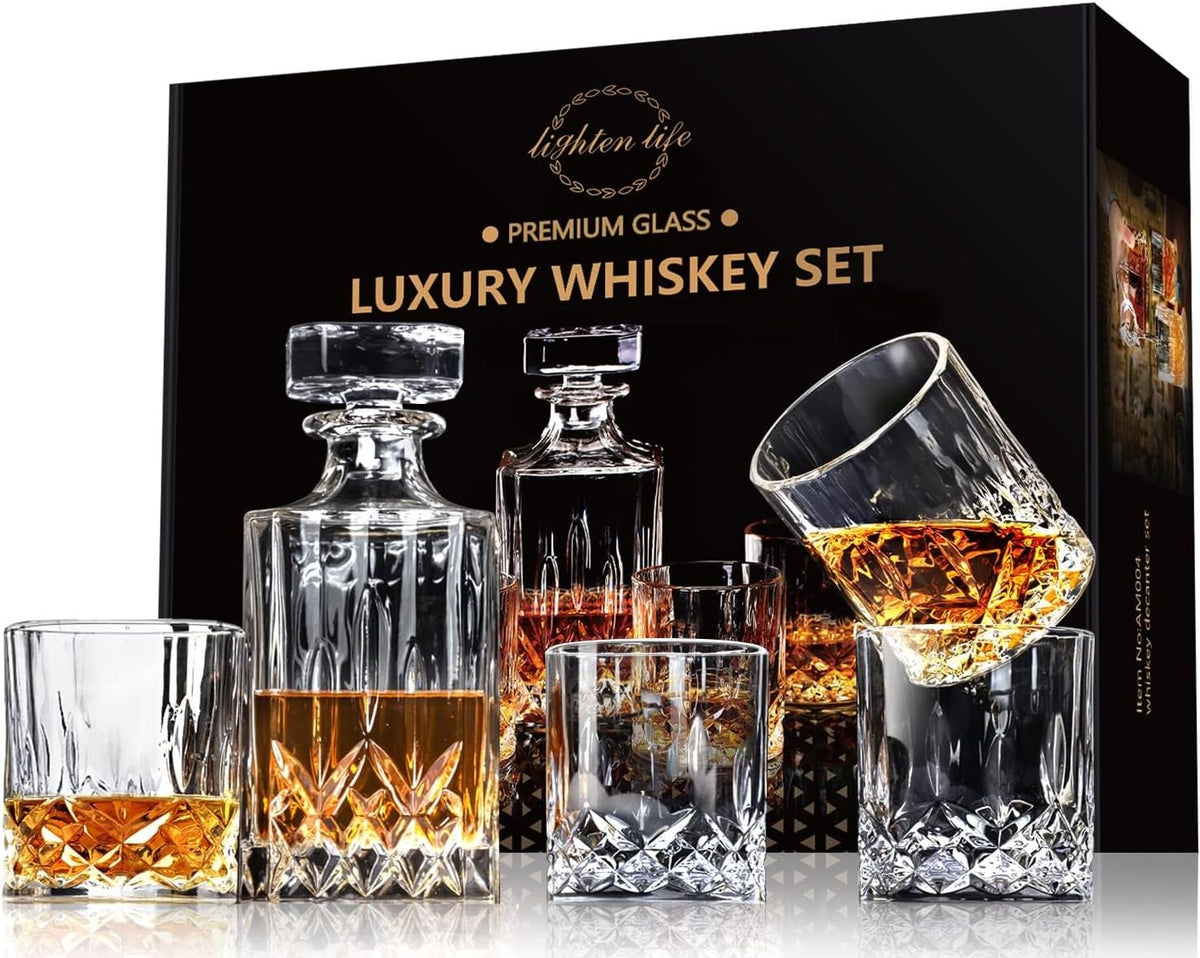 Luxury 5-Piece Whiskey Decanter Set with 4 Crystal Glasses & Gift Box 850ml