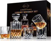Luxury 5-Piece Whiskey Decanter Set with 4 Crystal Glasses & Gift Box 850ml
