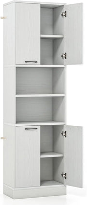 190cm Tall Kitchen Cupboard White Oak 4 Doors Open & Closed Storage Cabinet