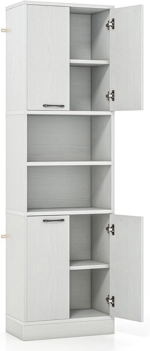 190cm Tall Kitchen Cupboard White Oak 4 Doors Open & Closed Storage Cabinet