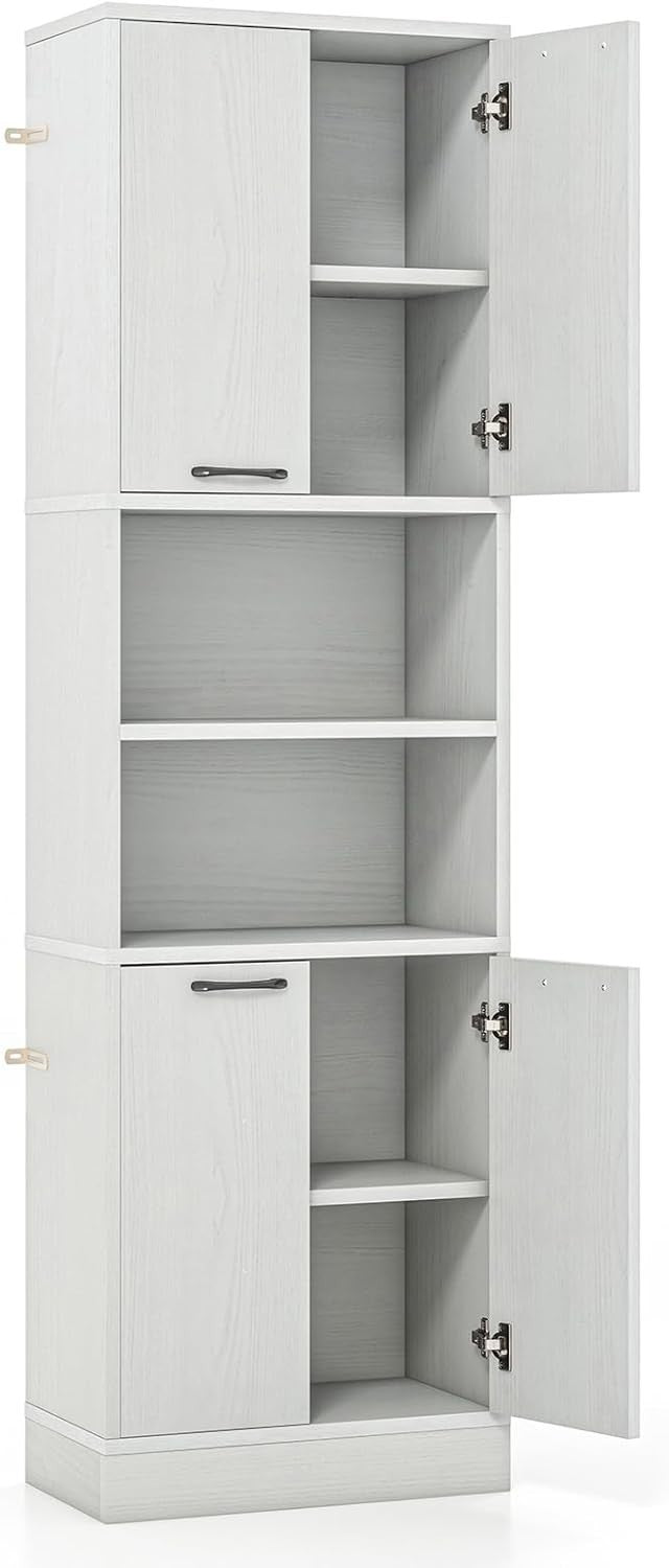 190cm Tall Kitchen Cupboard White Oak 4 Doors Open & Closed Storage Cabinet