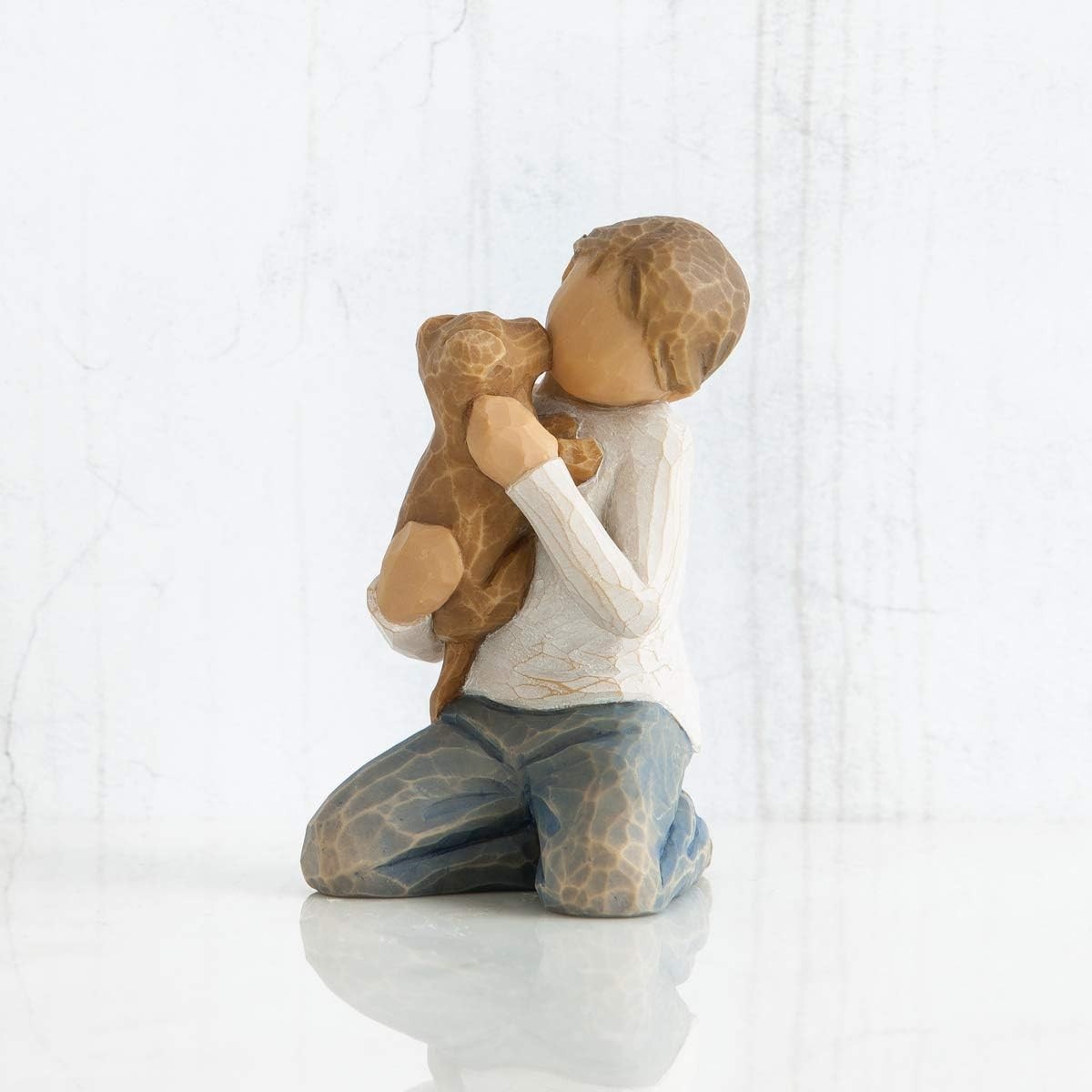 Kindness Boy Figurine Gift Resin Ornament | Loving Child & Puppy Sculpture
