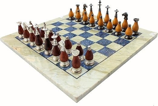 Luxury 15" Australian Marble & Lapis Lazuli Chess Set – Brass & Wood Pieces