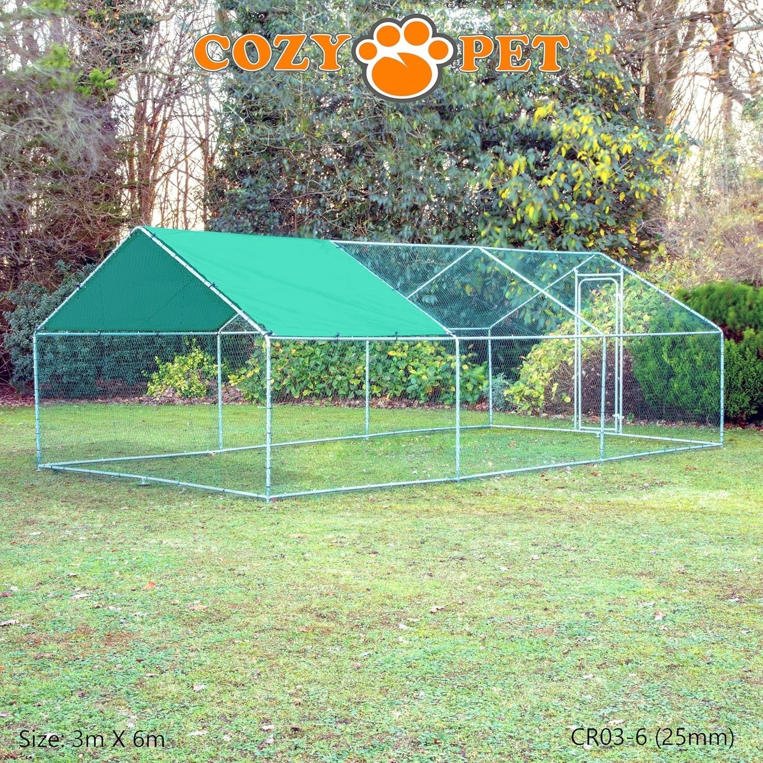 3x6m Walk In Chicken Run 25mm Steel Heavy Duty Coop