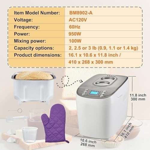15-in-1 Electric Bread Maker Programmable Timer Nonstick Ceramic Pan White