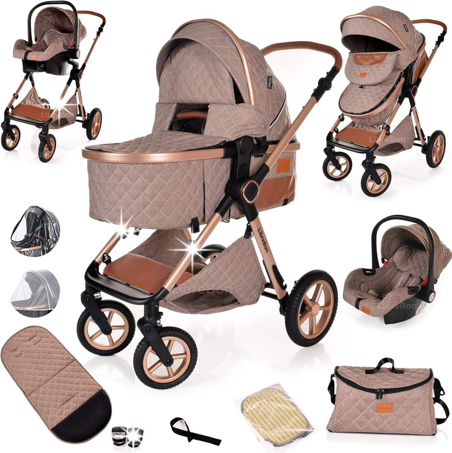 3 in 1 Baby Pram Pushchair Lightweight Folding Travel Stroller from Birth