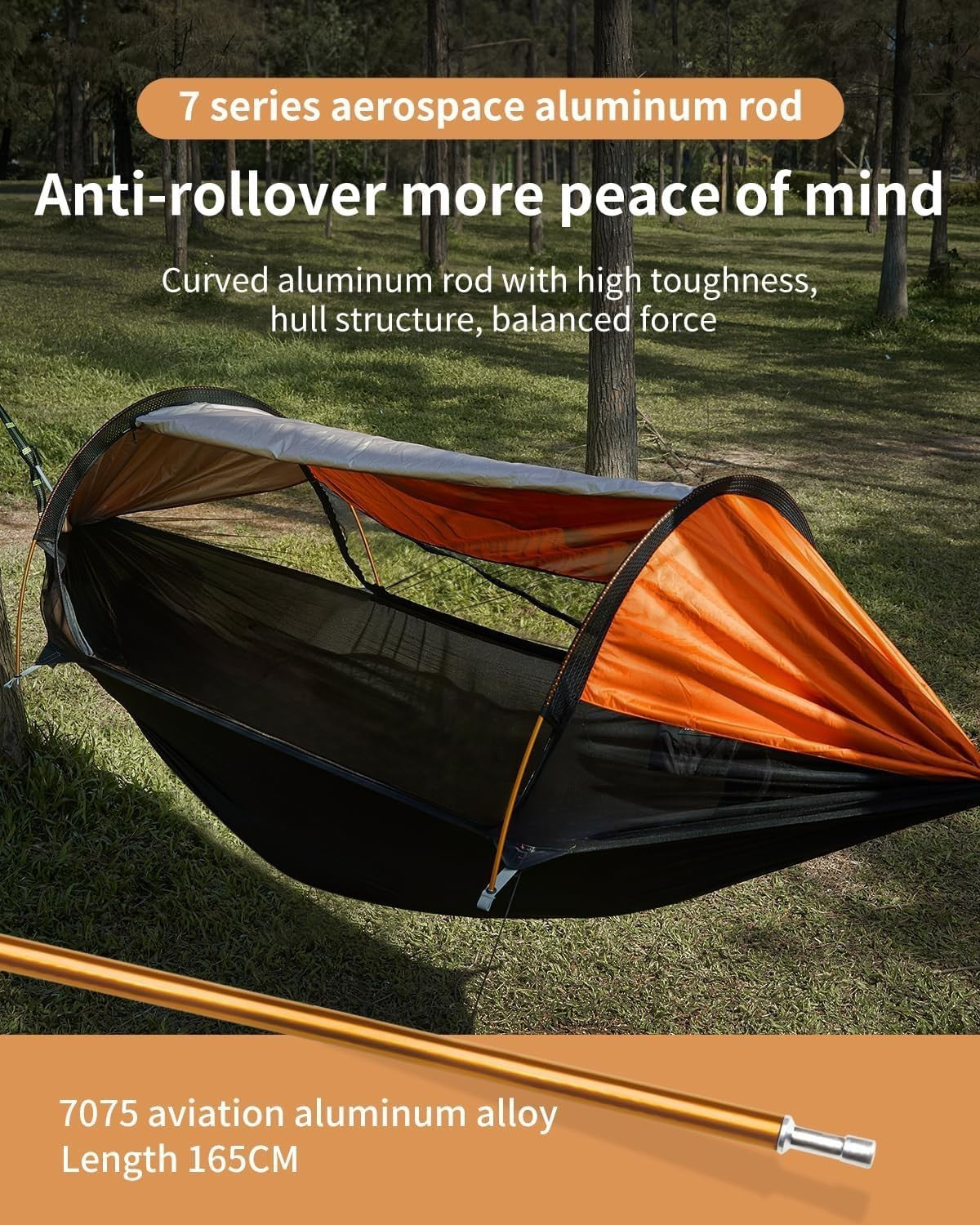 Camping Hammock Tent Vitality Orange 2-Person | 290x140cm Bug Net & Rainfly