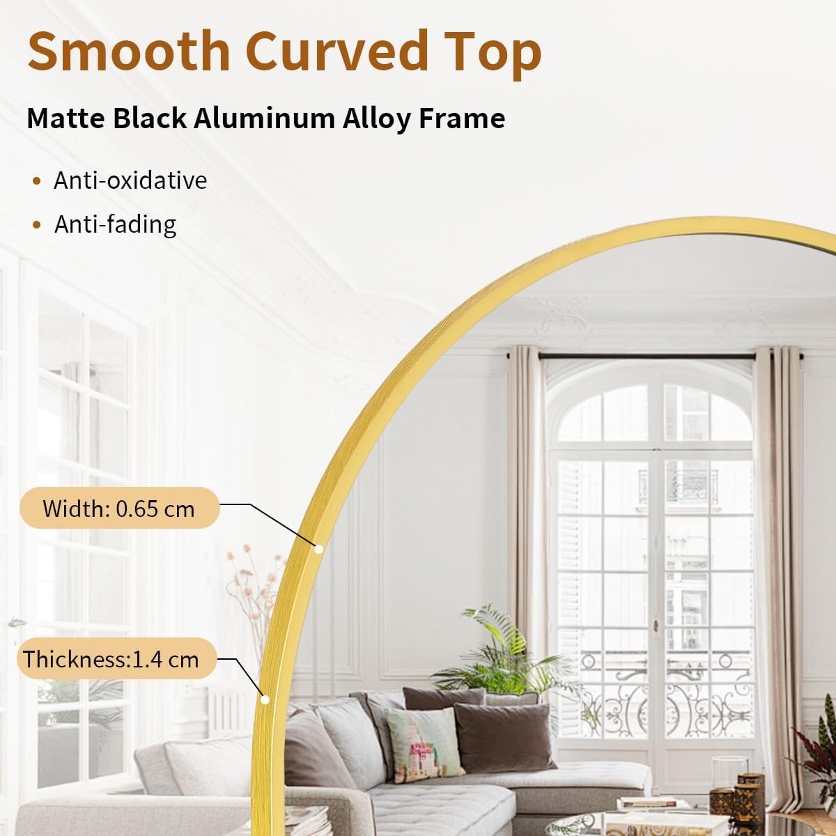 Gold Arch Full Length Mirror 171x76cm Large Leaning Wall Dressing Mirror