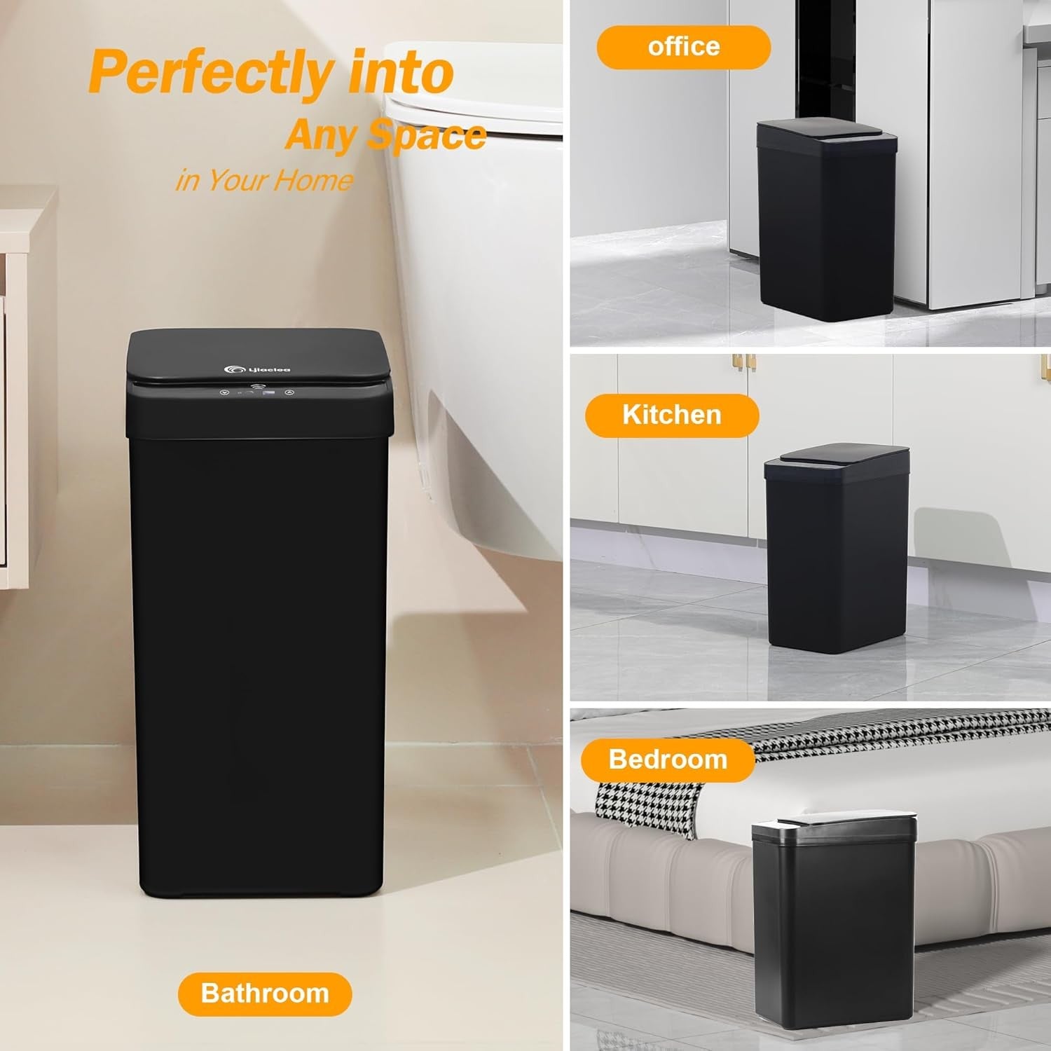 2.6 Gallon Touchless Motion Sensor Trash Can Black Small Bin