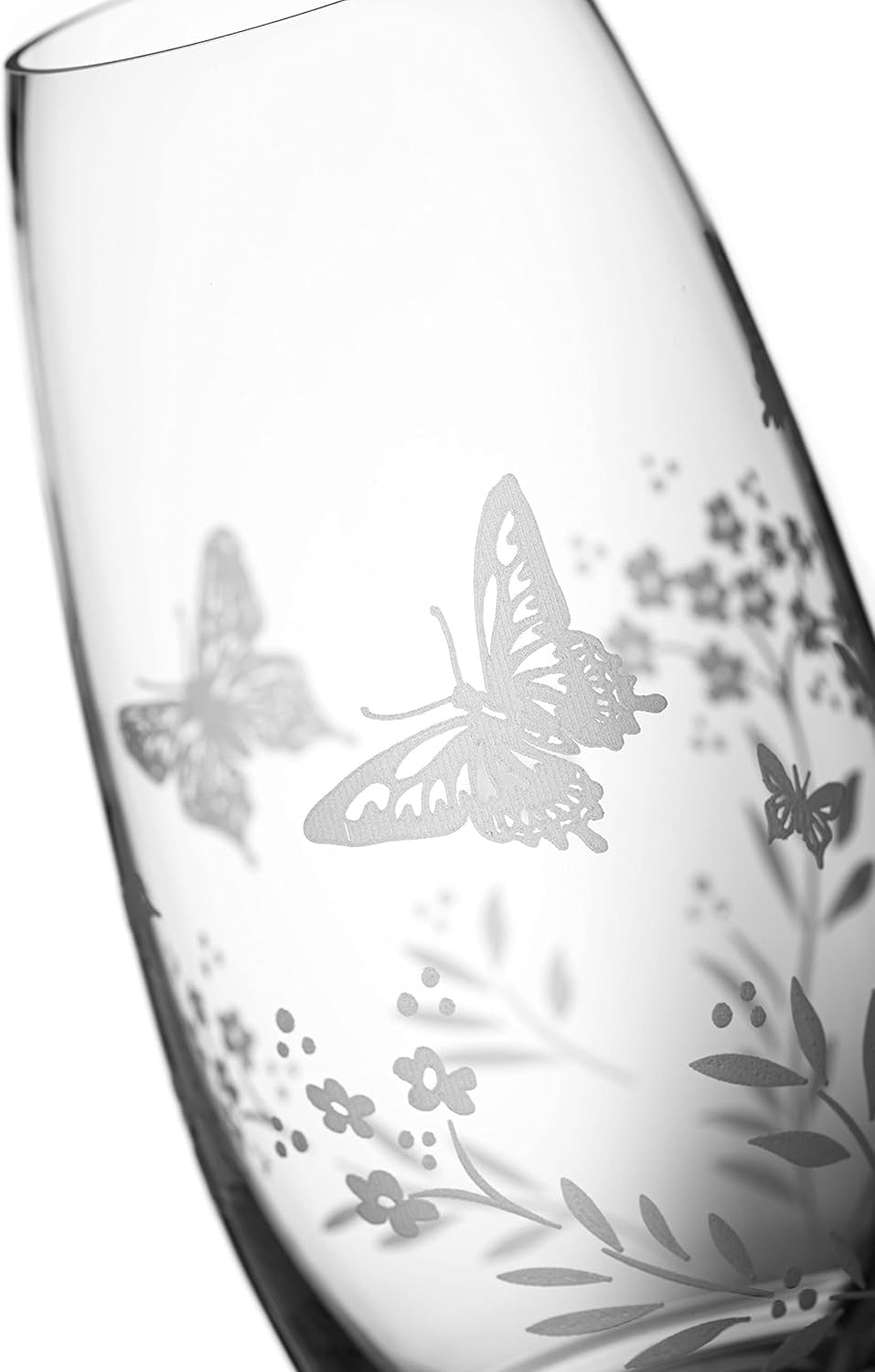 Crystal Glass Flower Vase 25cm Tall Etched Butterfly Floral Home Décor