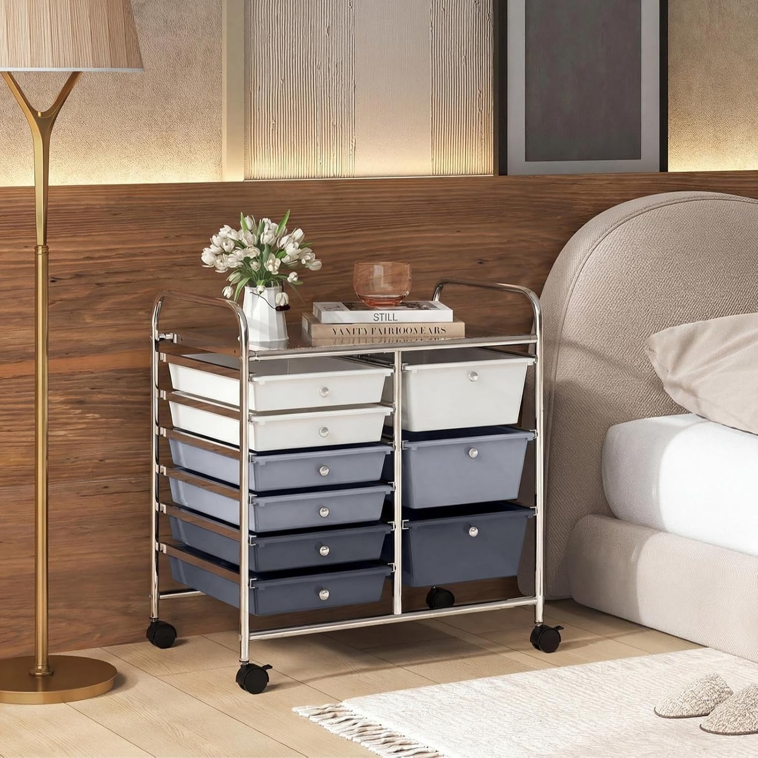 Gradient Grey 9 Drawer Rolling Utility Cart Home Office Organizer