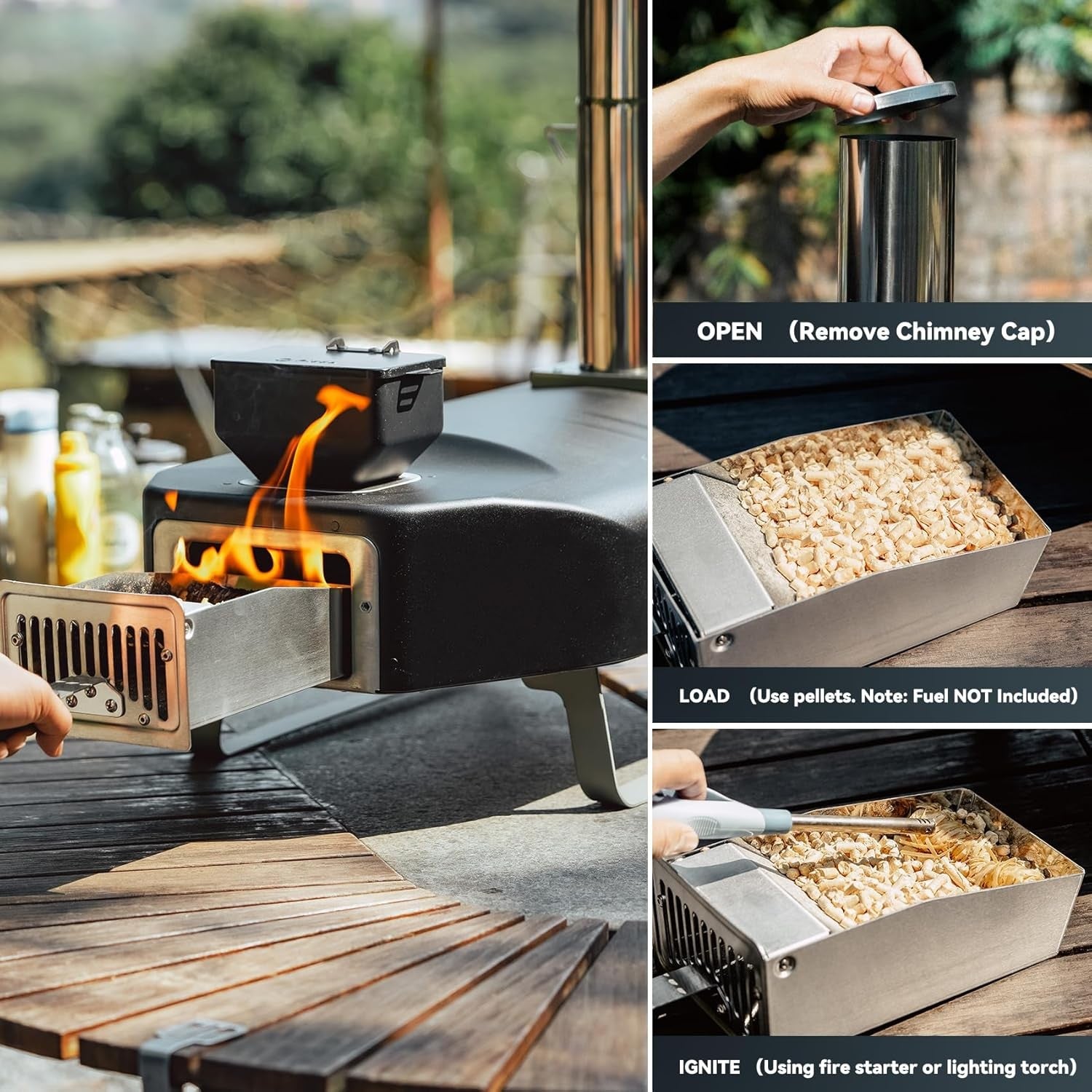 Outdoor Wood Pellet Pizza Oven | Rotating Stone & Thermometer BBQ Grill Garden