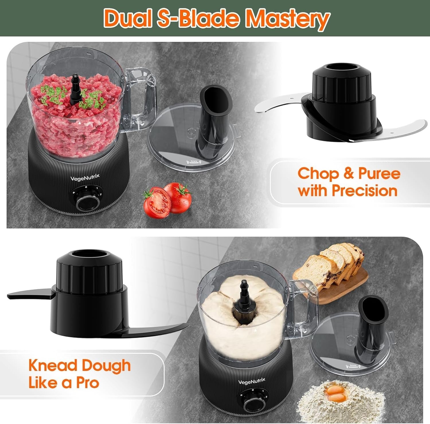 1500W Food Processor Blender Combo 2.5L Chopper 2L Glass Jug