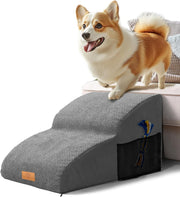 Grey 2 Step Extended Dog Stairs 30D Foam 55x40x30cm
